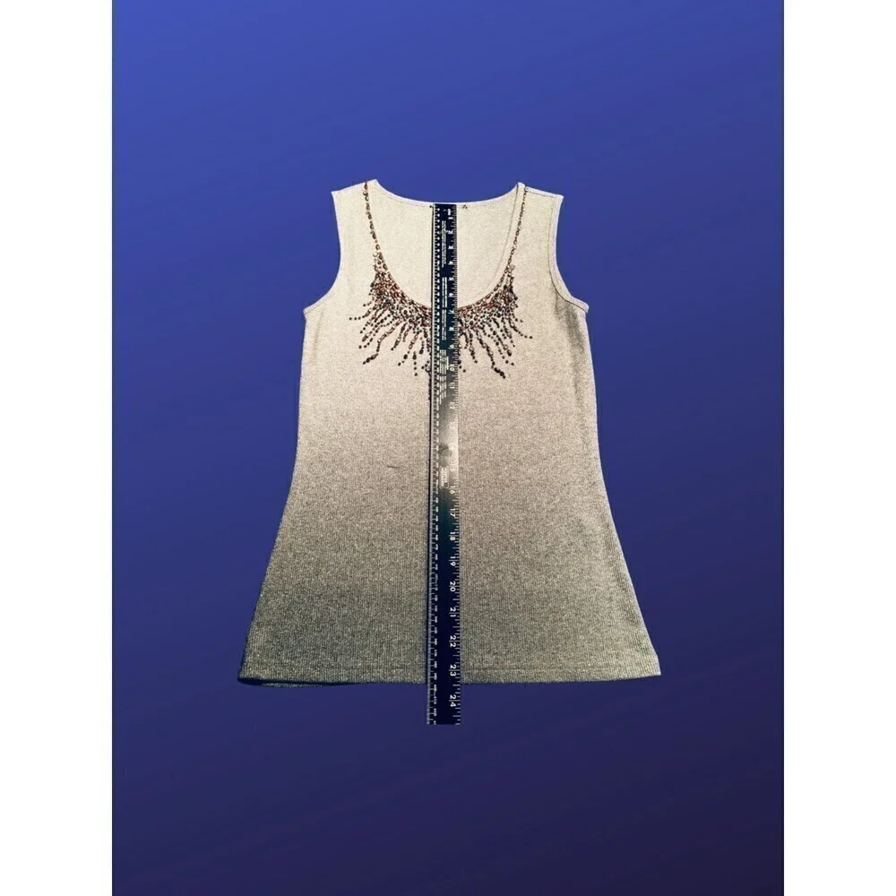 JON Tank Top, Beaded Metallic Sparkle Scoop Neck Shell, SILVER, Size Small, EUC